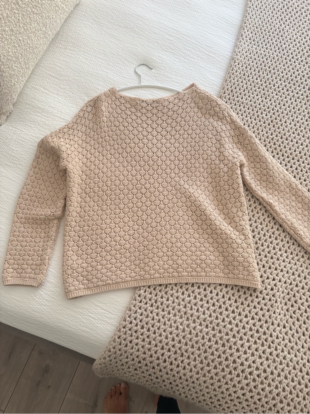 Womens Textured Knit Beige Sweater